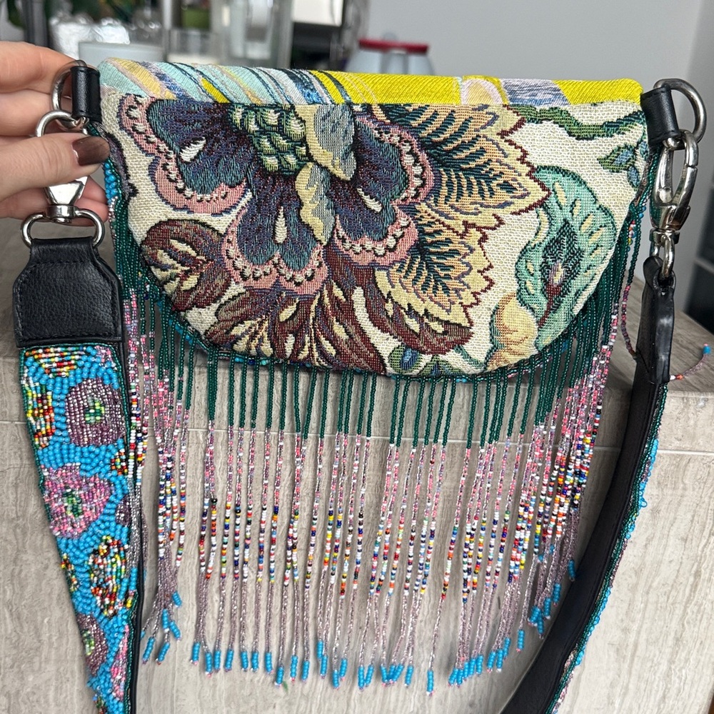 Amora Studio Hand Beaded Crossbody Bag with Fringe - Picture 6 of 8
